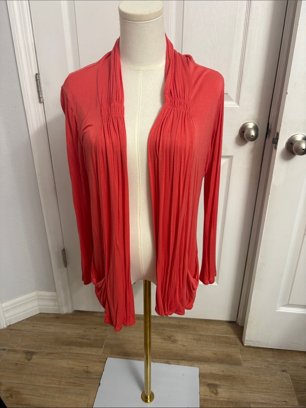 Open Front Lightweight Cardigan - Vibrant Coral